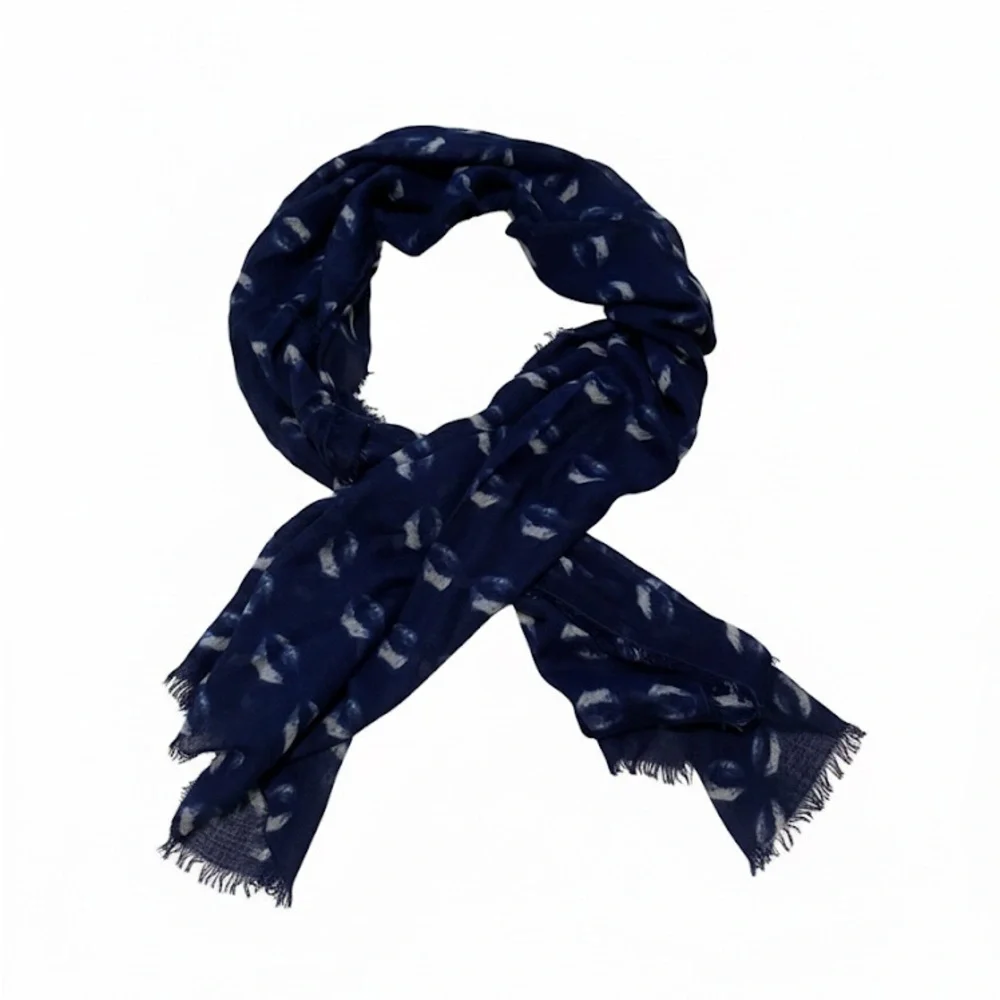 Navy Blue Tie Dye Patterned Woman’s Lightweight Scarf